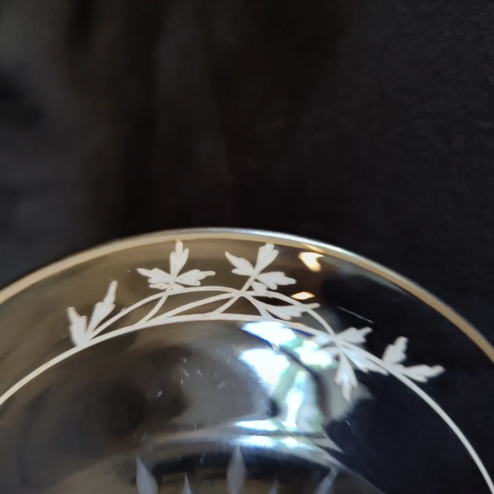 Antique Etched Crystal Plate With Sterling Silver Inlay
